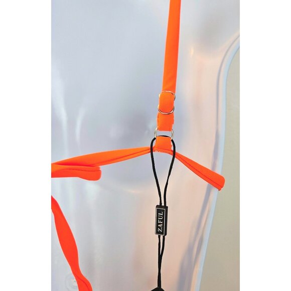 Womens Med/6 Orange Floral Triangle Bikini Set Adjustable Straps Tie Side Bottom - Picture 12 of 12
